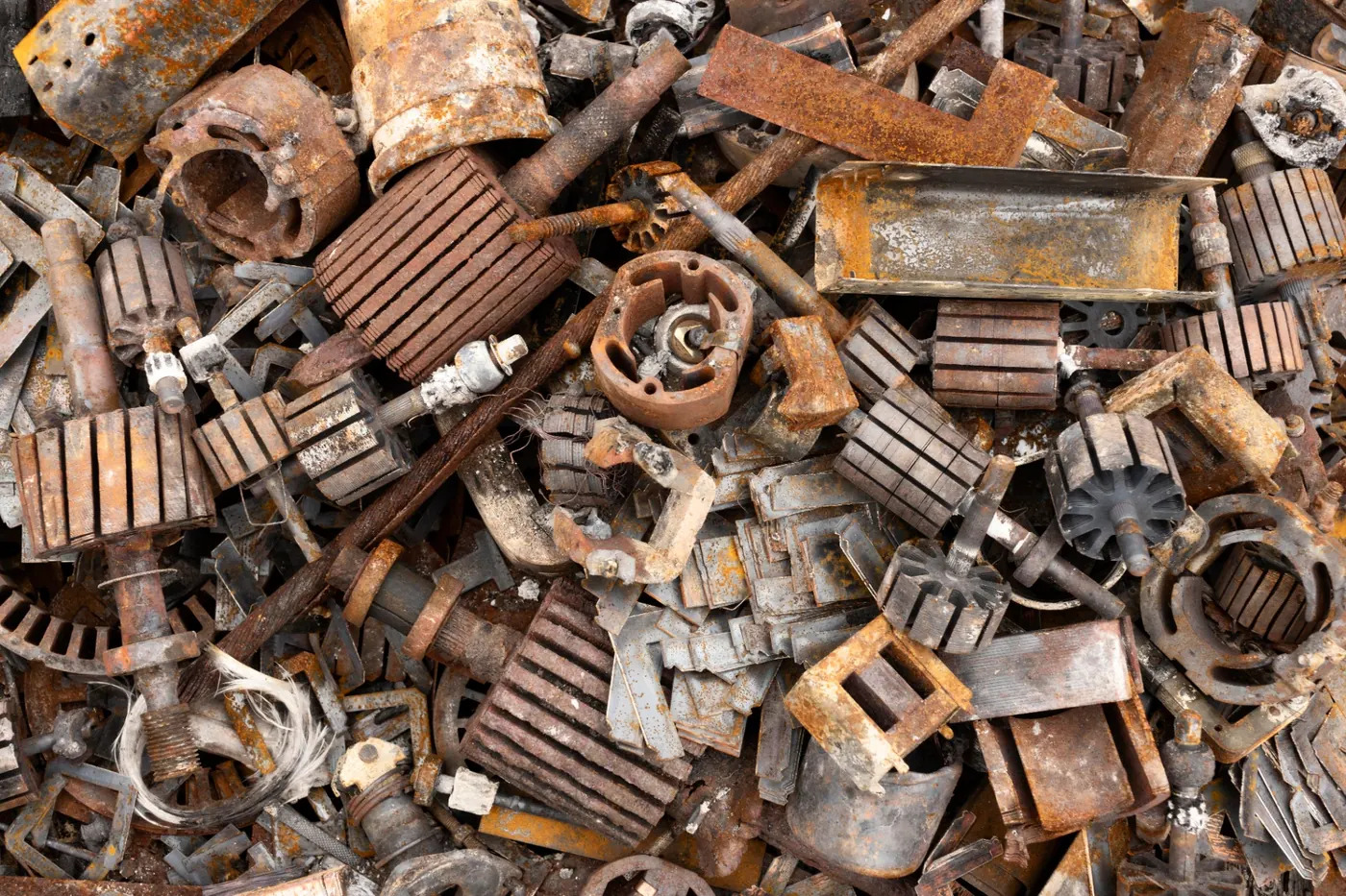 Residuos metálicos industriales acumulados para reciclaje